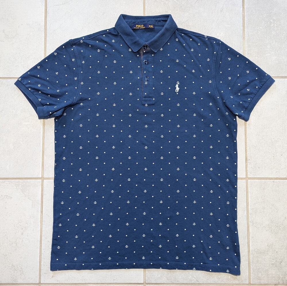 Ralph Lauren Polo Men's XXL Shirt Nautical Anchors Short Sleeve Blue